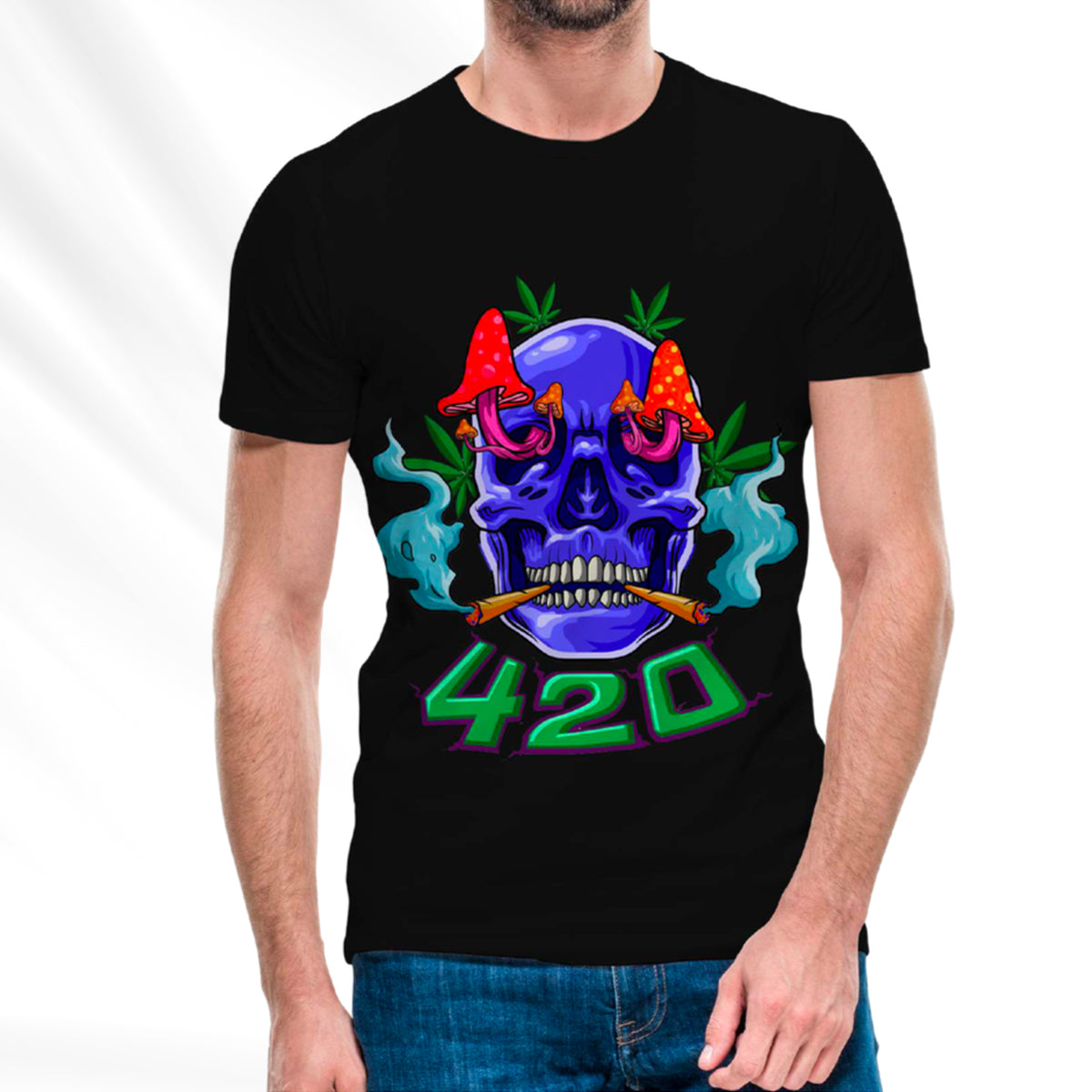 420 Skull T-Shirt Pack of 5 Units 1-M, 1-L, 1-XL, 1-XXL, 1-XXXL -- 60% Cotton 40% Polyester