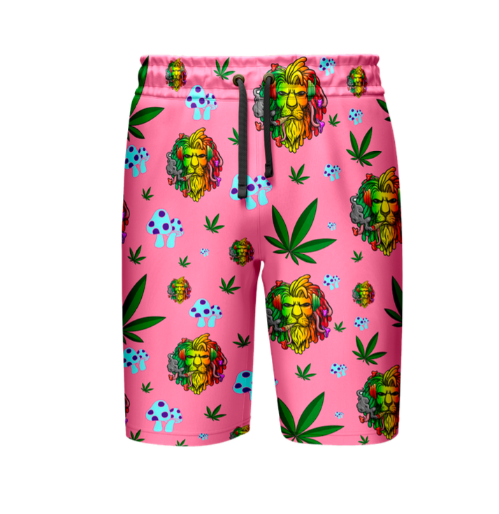 Lion Smoking Leaf Pink Shirt and Short Set, Pack of 5 Sizes Sets, 1-M, 1-L, 1-XL, 1-XXL, 1-XXXL