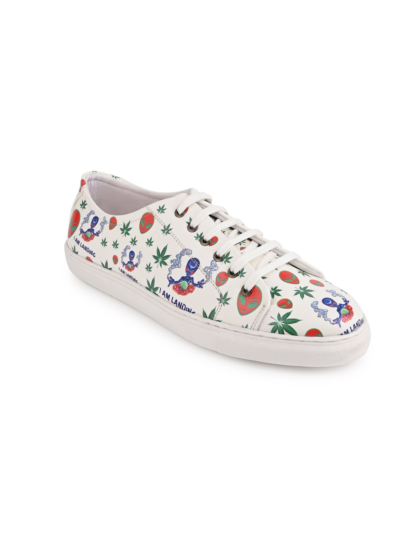 I am Landing Weed Design Snow White Shoe - Printed Synthetic Vegan Leather Size