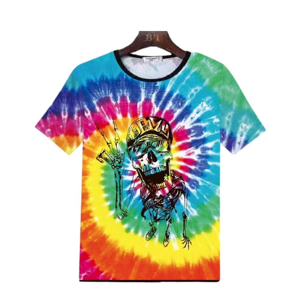 Skeleton Design Tie Die Polyester Short Sleeve T-Shirt - Pack of 6 Units 1S,1M, 1L, 1XL, 2XL, 3XL