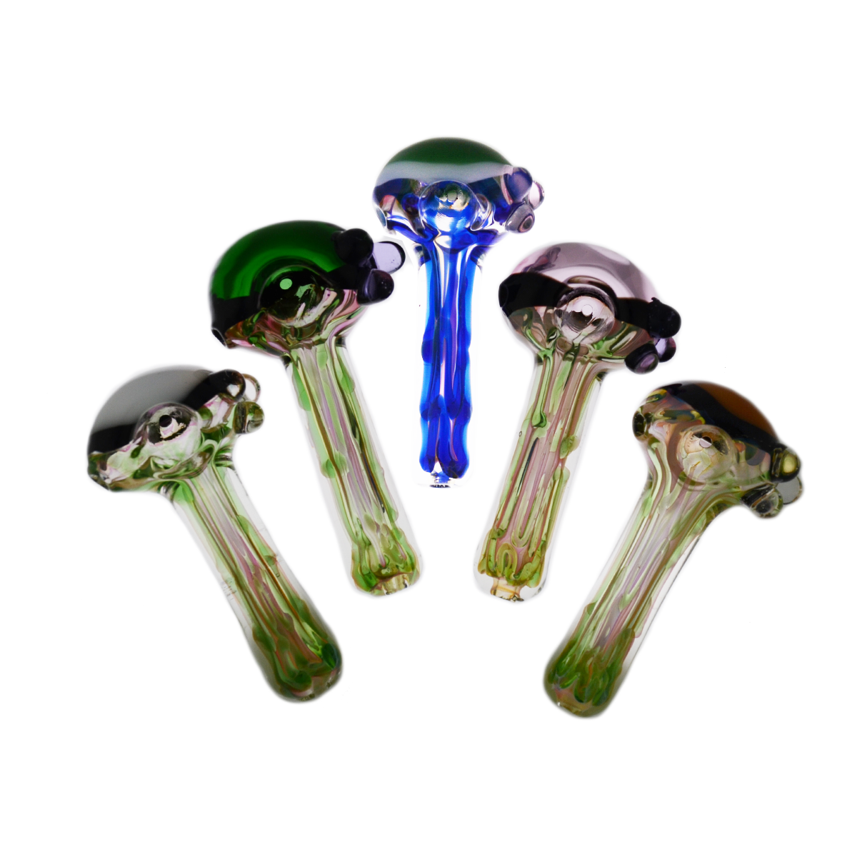 4.5" Hand Pipe Spoon with Zig Zag Line And Gold Fume Glass