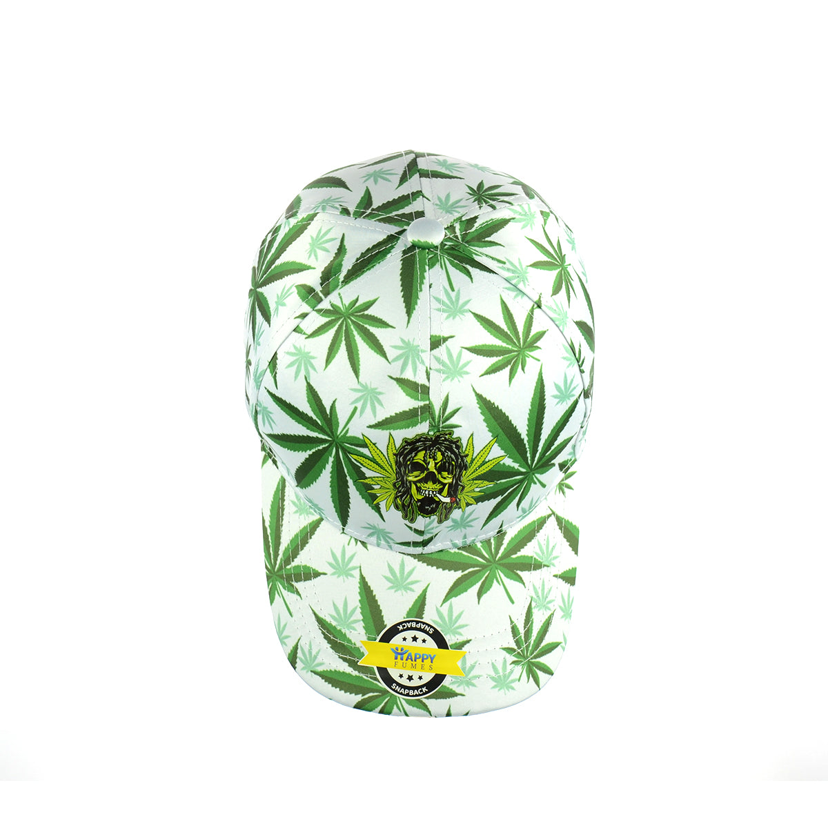 White Green Weed Leaf Smoking Skull Design Baseball Snapback Hat