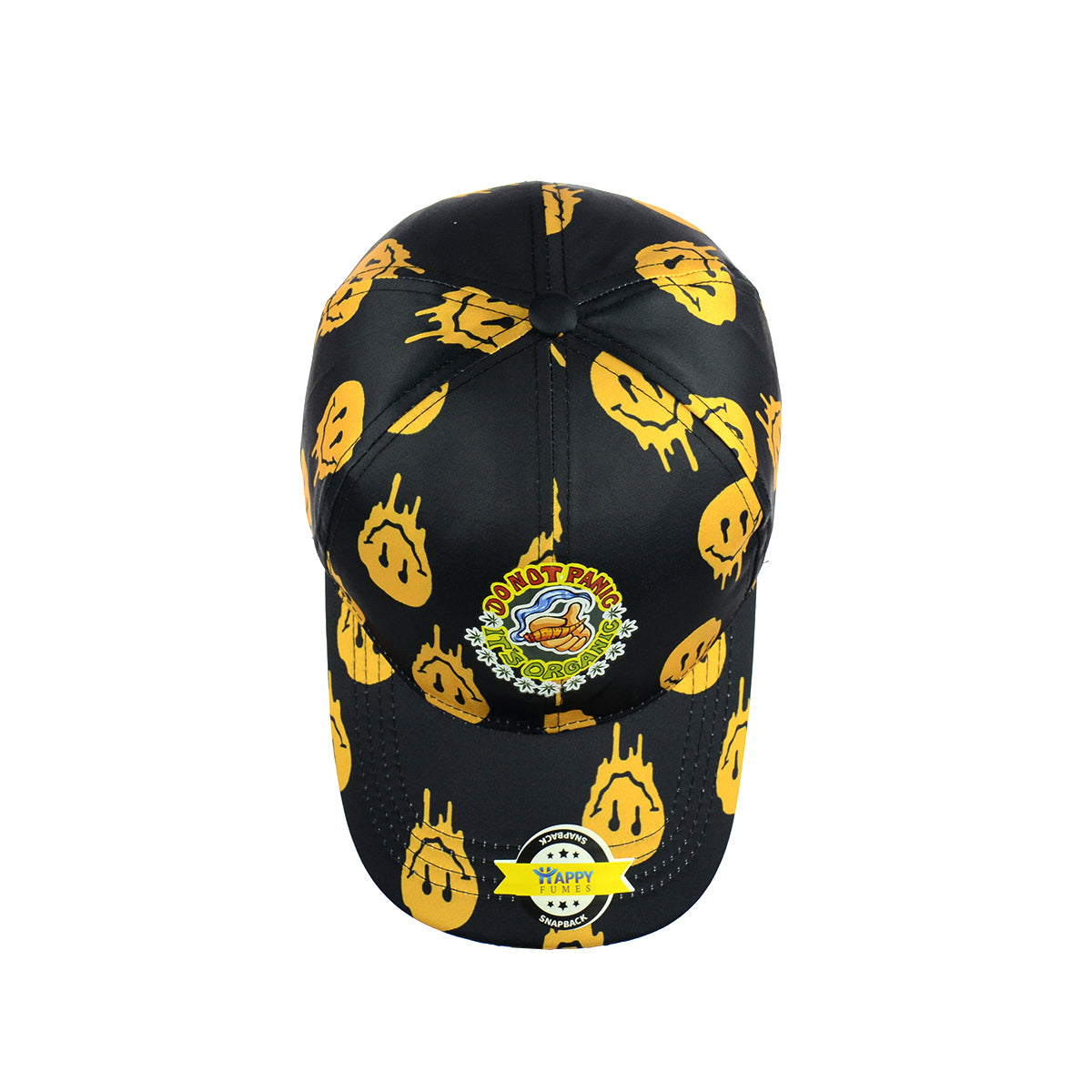 Drippy Smile Do Not Panic It's Organic Design Black Baseball Snapback Hat