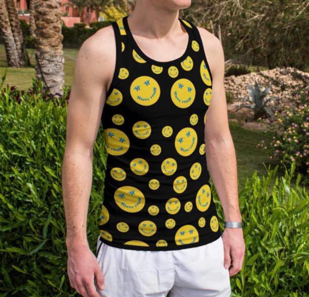 Happy Black Tank Top 100% Polyester - Pack of 6 Sizes -- 1-S,1-M,1-L,1-XL,1-2XL,1-3XL