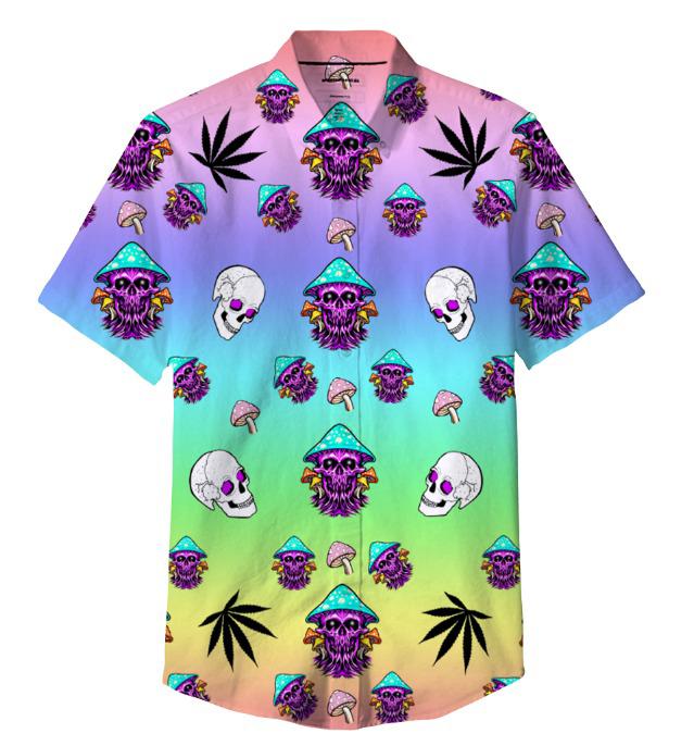 Skull Mushroom Green Leaf Shirt 100% Polyester, Pack of 5 Sizes Sets, 1-M, 1-L, 1-XL, 1-XXL, 1-XXXL