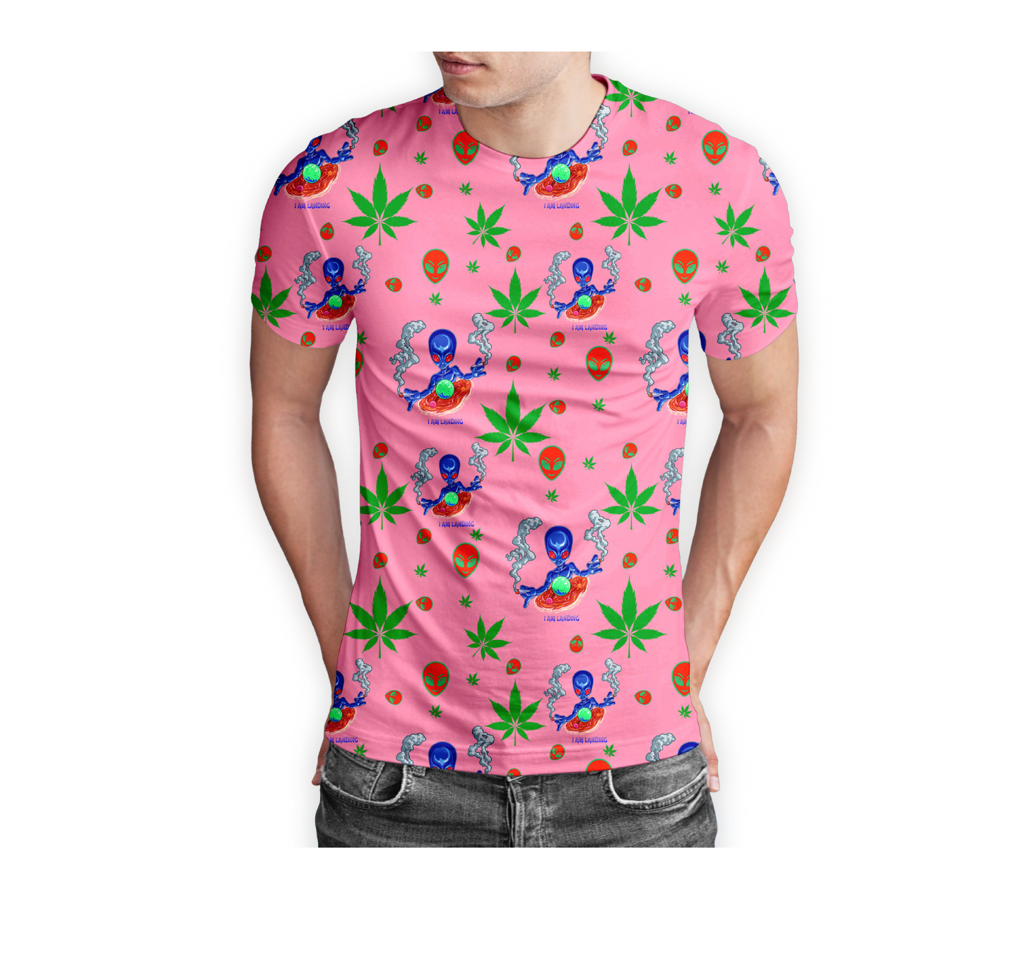 I am Landing Alien Pink T-Shirt Short Sleeve Pack of 5 Units 1-M, 1-L, 1-XL, 1-XXL, 1-XXXL -- 100% Polyester