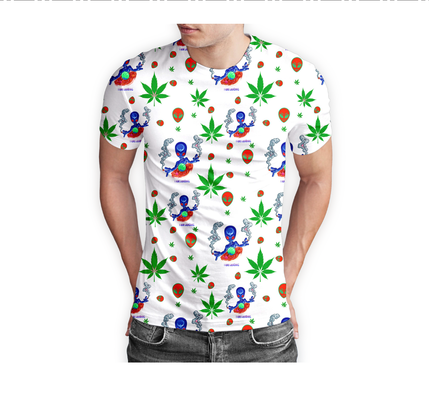 I am Landing Alien White T-Shirt Short Sleeve Pack of 5 Units 1-M, 1-L, 1-XL, 1-XXL, 1-XXXL -- 100% Polyester