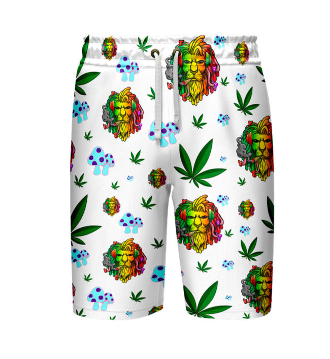 Lion Smoking Leaf White Shirt and Short Set, Pack of 5 Sizes Sets, 1-M, 1-L, 1-XL, 1-XXL, 1-XXXL