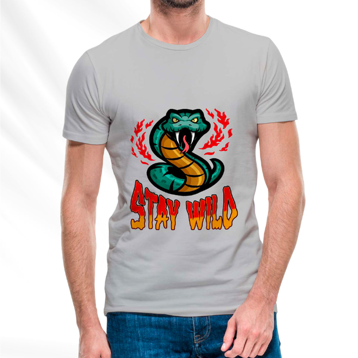 Stay Wild Gray T-Shirt Pack of 5 Units 1-M, 1-L, 1-XL, 1-XXL, 1-XXXL -- 60% Cotton 40% Polyeste