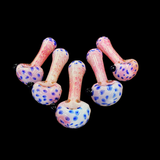 5" Hand Pipe Spoon Pink Frit Bubble Trap wth Blue Dots Designs