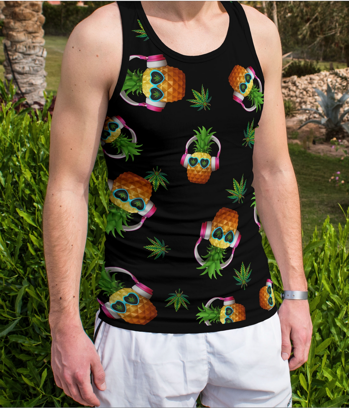 Pineapple Black Tank Top 100% Polyester - Pack of 6 Sizes -- 1-S,1-M,1-L,1-XL,1-2XL,1-3XL