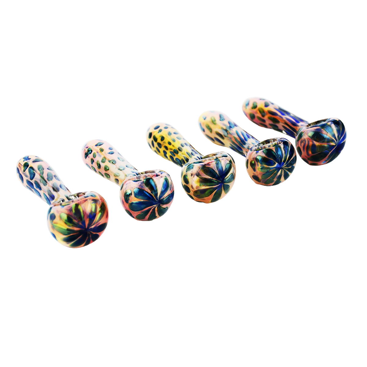 4.5" Hand Pipe Spoon Double Glass Gold Fume Glass with Bubble Trap Art
