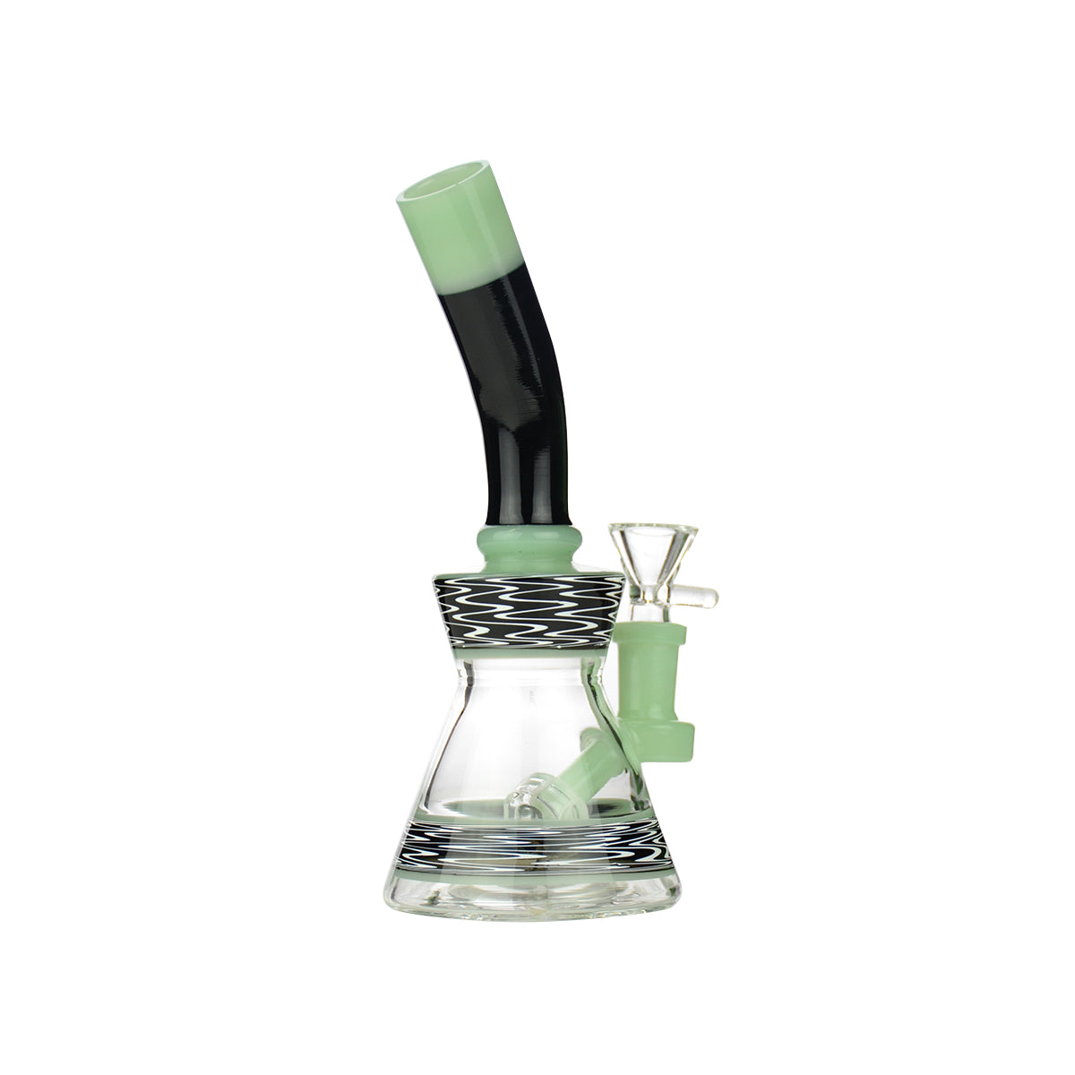 8" Black White WigWag Art Bong with 14mm Male Bowl
