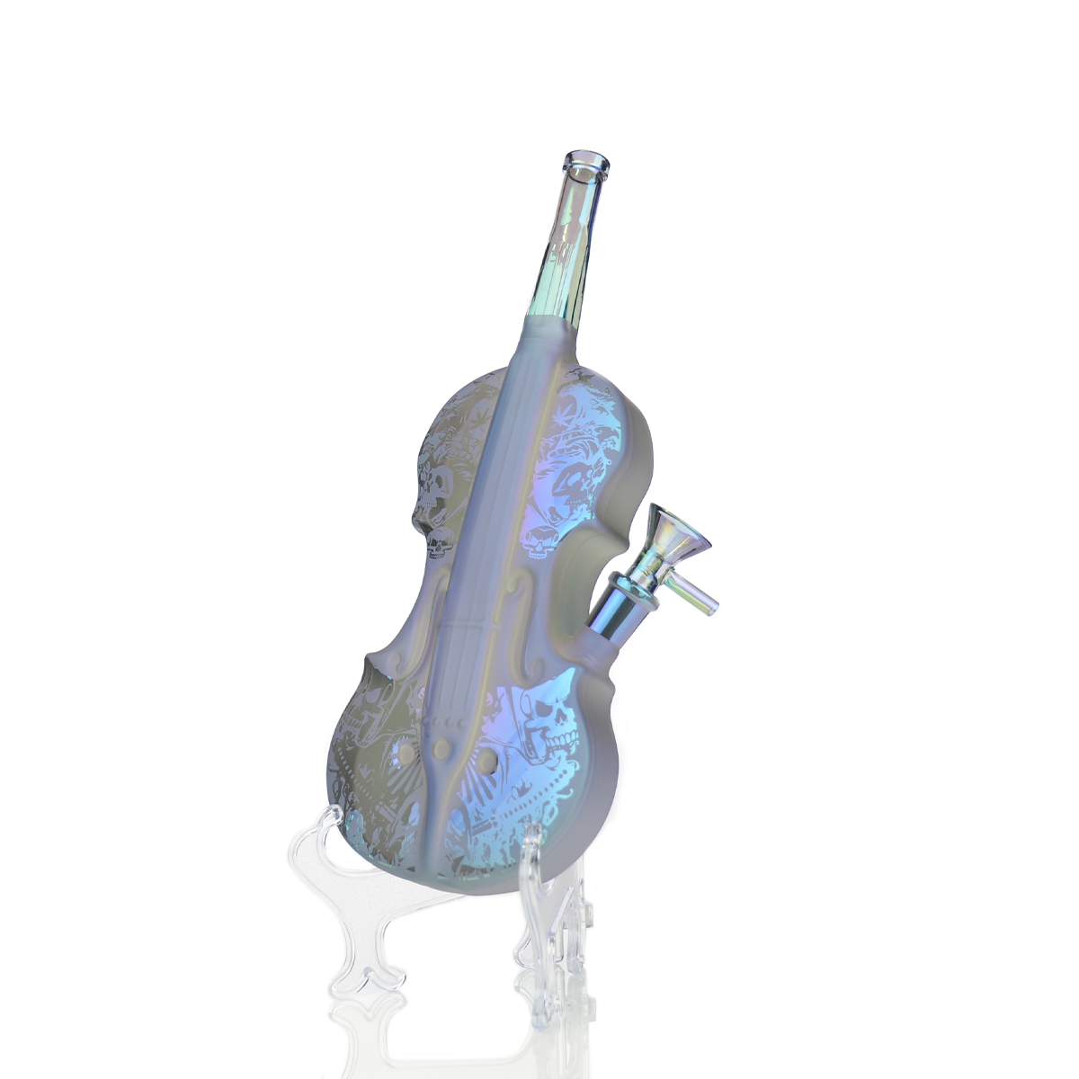 11" Violin Water Pipe Engraved and Electroplated Glass