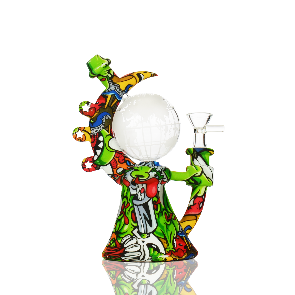 8" Silicone Glass Globe Water Pipe with 14mm Male bowl