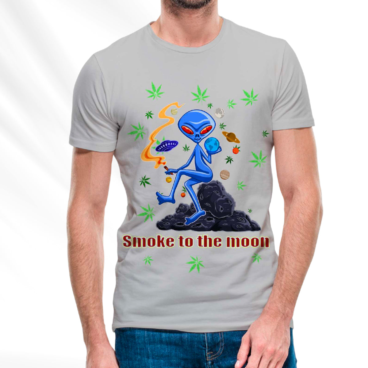 Smoke to The Moon Gray T-Shirt Pack of 5 Units 1M, 1L, 1-XL, 1-XXL, 1-XXXL -- 60% Cotton 40% Polyester