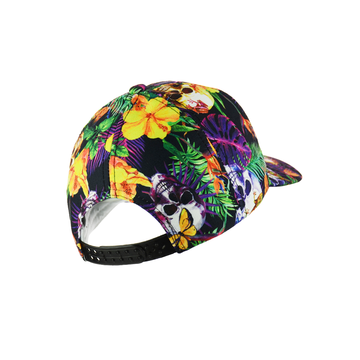 Skull Flowers Print Baseball Hat Snapback