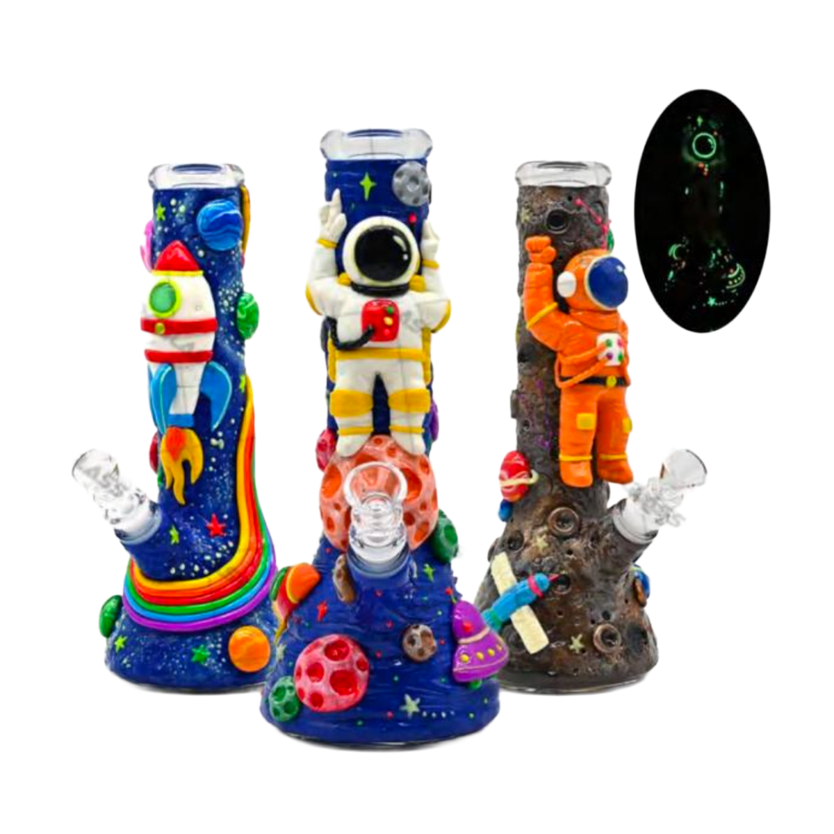 10-Inch Astro 3D Glow-in-the-Dark Beaker Water Pipe, 14mm Bowl