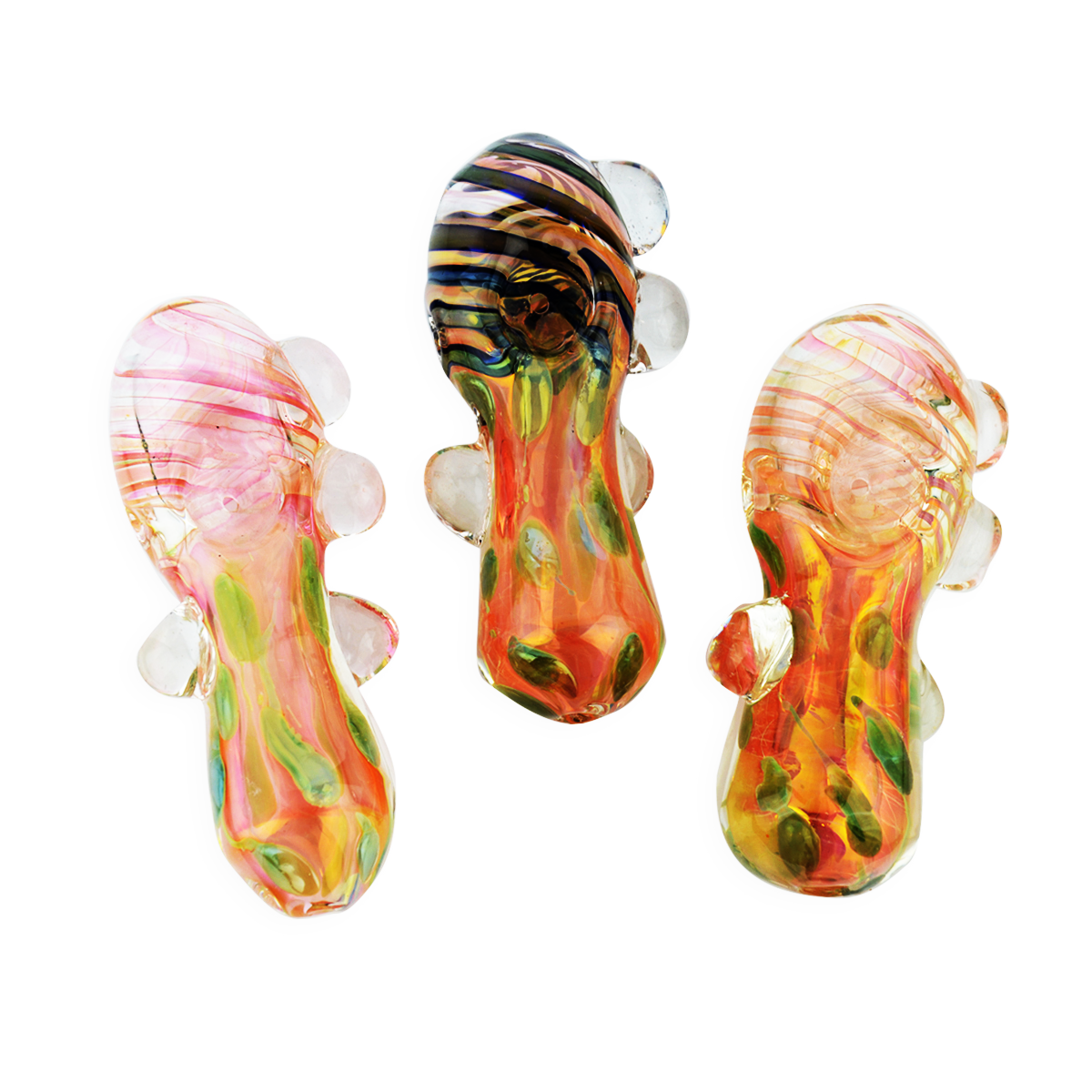 4.5" Heavy Gold Fume Swirling Art Hand Pipe with Knockers