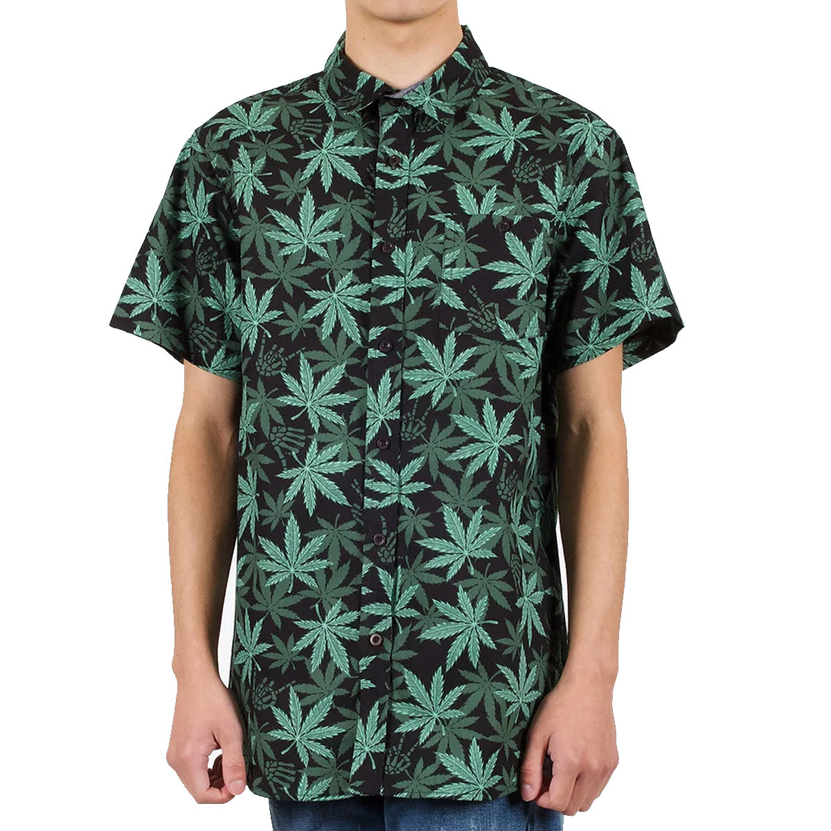 Black MLeaf Woven Short-Sleeve, Pack of 6 Units 1S, 2M, 2L, 1XL