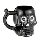 4" Ceramic Skull Mug Black with White Trim Design Hand Pipe - LA Wholesale Kings