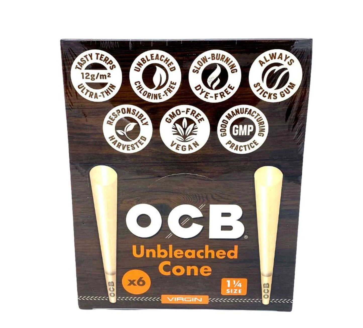 Unbleached OCB Virgin 1 1/4" Size Cones (32 Packs/Display) - LA Wholesale Kings