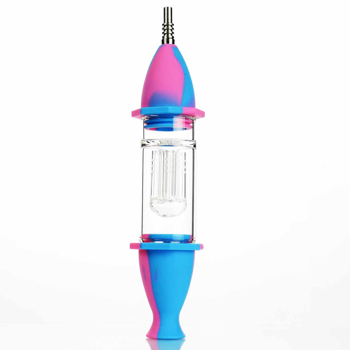 8" Silicone Nectar Collector Colorful design with Glass Tree Perc and Titanium Nail - LA Wholesale Kings