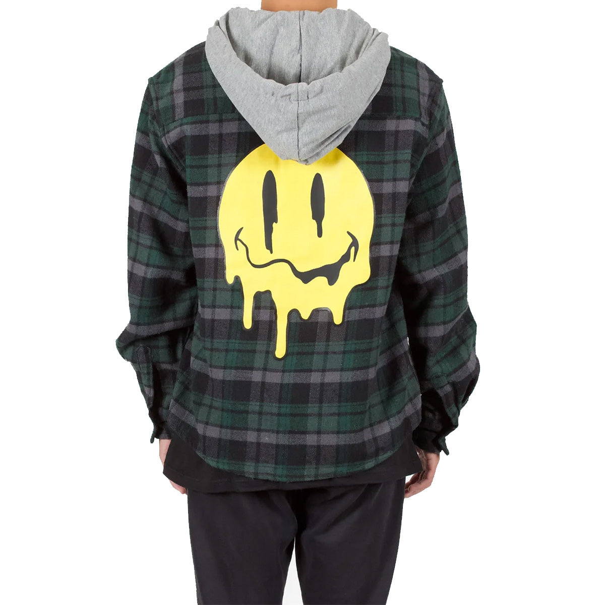 5 Pieces Pack of Green/Black - Drippy Smiley Flannel Shirt Hoodie 1S-1M-2L-1XL