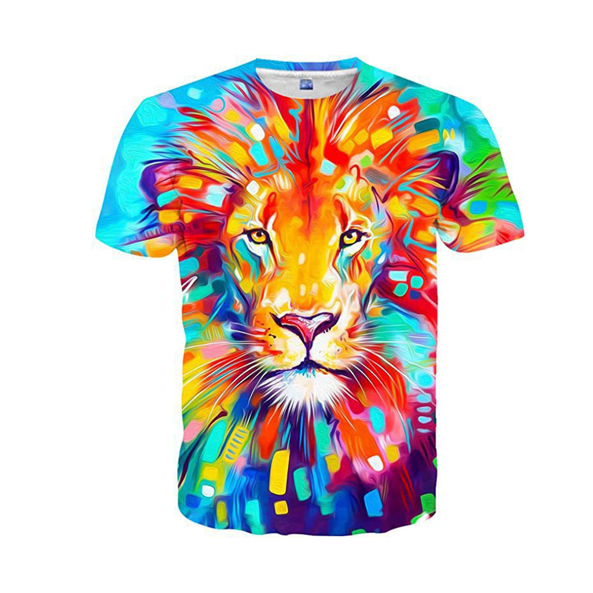 Multi Color Lion Polyester Short Sleeve T-Shirt Pack of 6 Units 1-S, 1-M, 1-L, 1-XL, 1-XXL, 1-XXXL