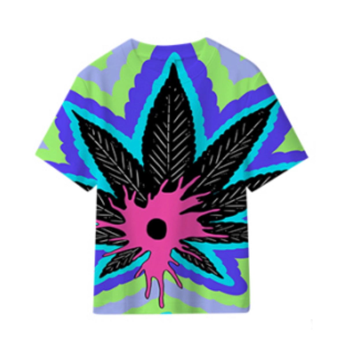 Trippy Weed Leaf Polyester Short Sleeve T-Shirt Pack of 6 Units 1-S, 1-M, 1-L, 1-XL, 1-XXL, 1-XXXL