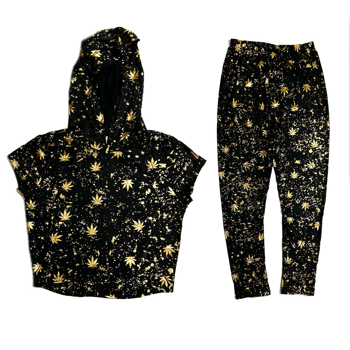 Woman Crop Top Hoodie Set with Golden Weed Leaf Pack 6 Unites - 2S, 2M, 2L