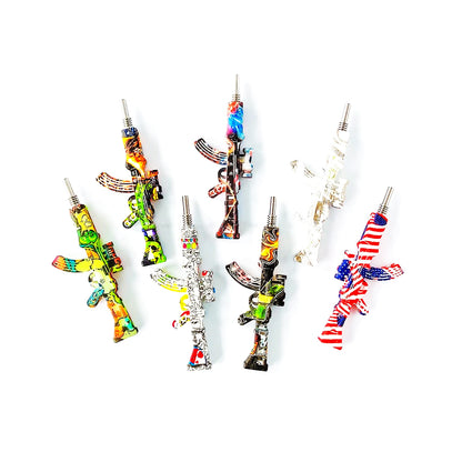 9” Silicone Nectar Collector Color Printed AK-47 with 10mm Titanium Nail