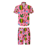 Lion Smoking Leaf Pink Shirt and Short Set, Pack of 5 Sizes Sets, 1-M, 1-L, 1-XL, 1-XXL, 1-XXXL