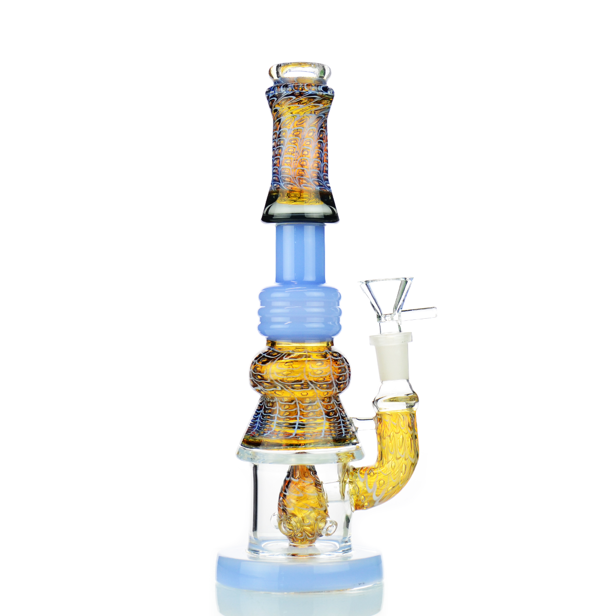 10" Water Pipe Bubble Trap Art with M9 Perc and 14mm Male Bowl - Gold Fume Glass
