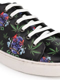 Skull 420 Weed Design Deep Black Shoe - Printed Synthetic Vegan Leather