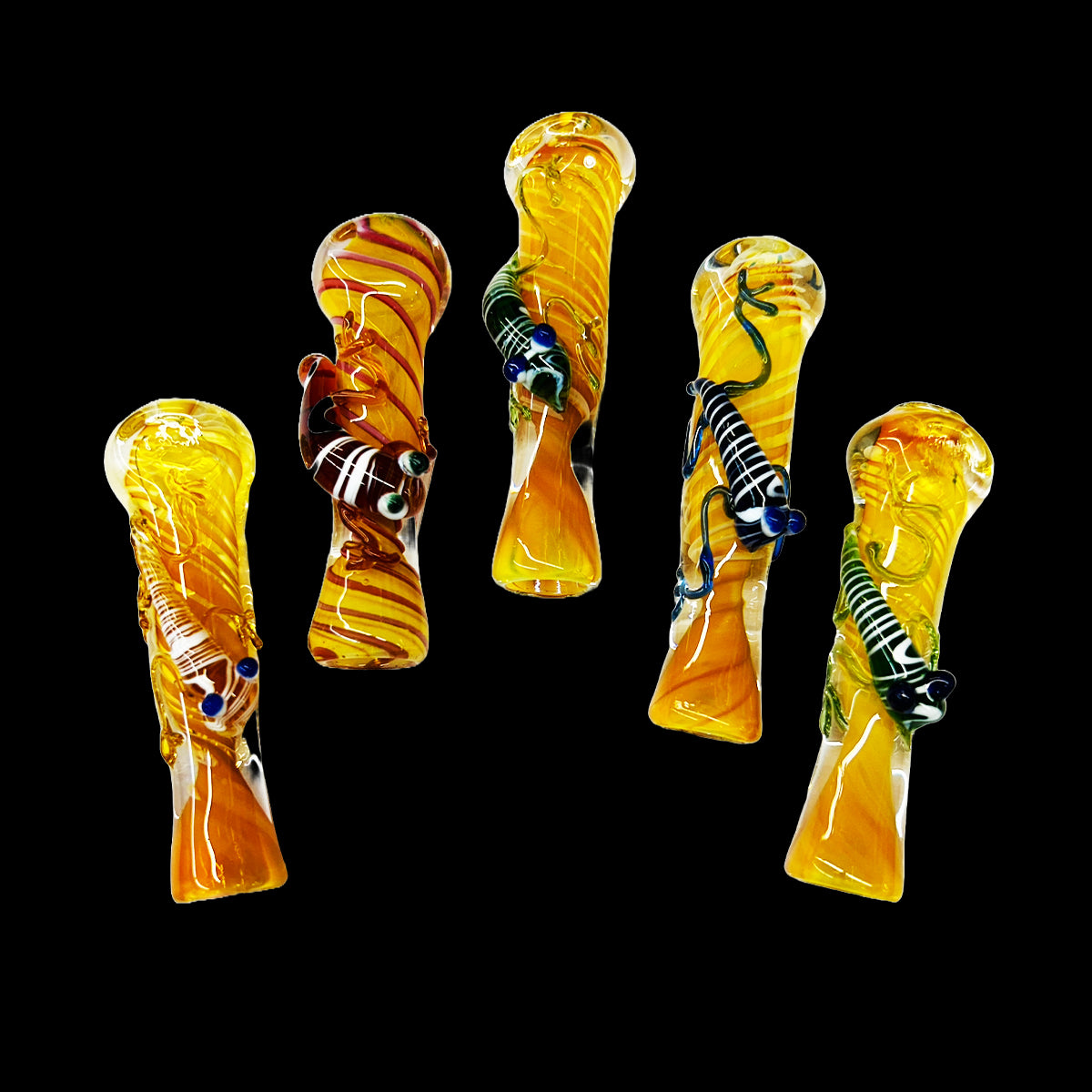 3" Chillum One Hitter Gold Fume Glass Snake Art