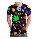 420 Mushroom Donut Cannabis Leaf Short Sleeve T-Shirt Pack of 5 Units 1-M, 1-L, 1-XL, 1-XXL, 1-XXXL -- 100% Polyester
