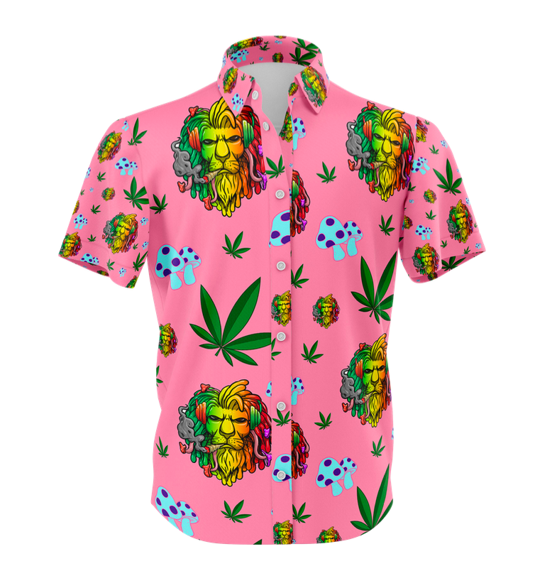 Lion Smoking Leaf Pink Shirt and Short Set, Pack of 5 Sizes Sets, 1-M, 1-L, 1-XL, 1-XXL, 1-XXXL