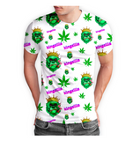 Kingzilla Cannabis Leaf White Short Sleeve T-Shirt Pack of 5 Units 1-M, 1-L, 1-XL, 1-XXL, 1-XXXL -- 100% Polyester