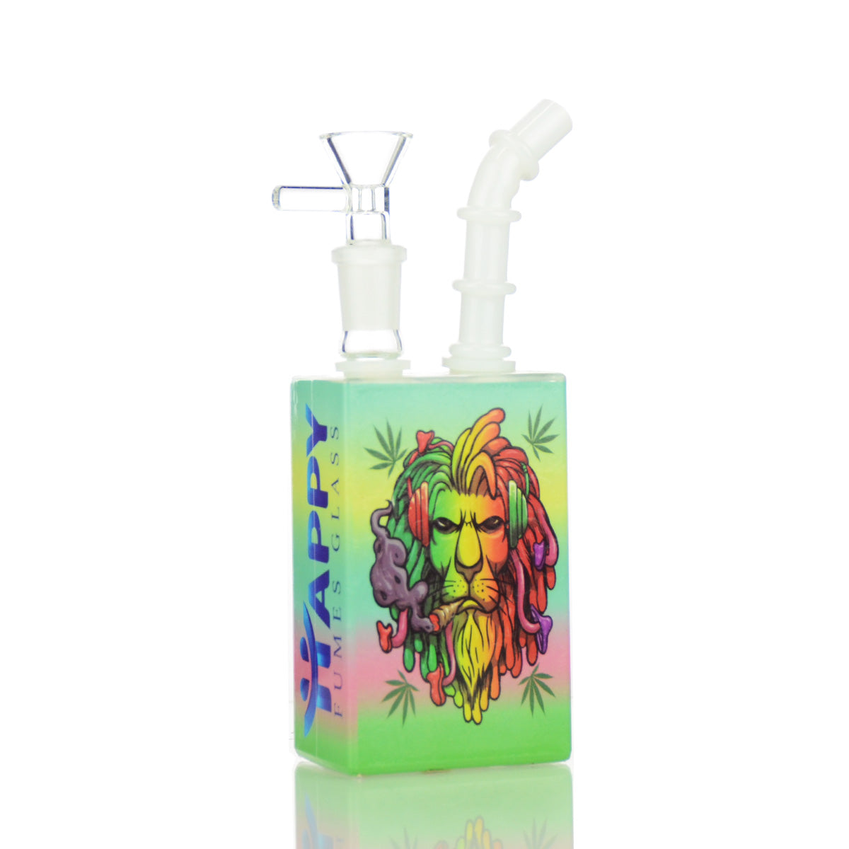 8" Rasta Lion Juice Box Bong Happy Fumes Glass with 14mm Male Bowl