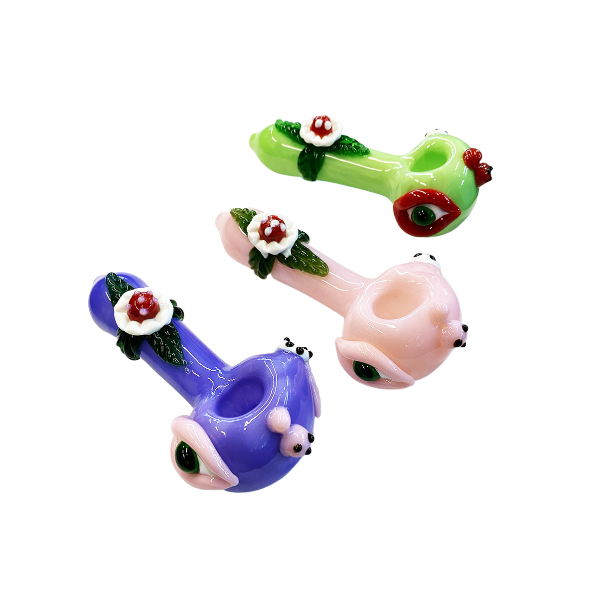 5" Hand Pipe Slime Color Tube with Flower and Eye Art