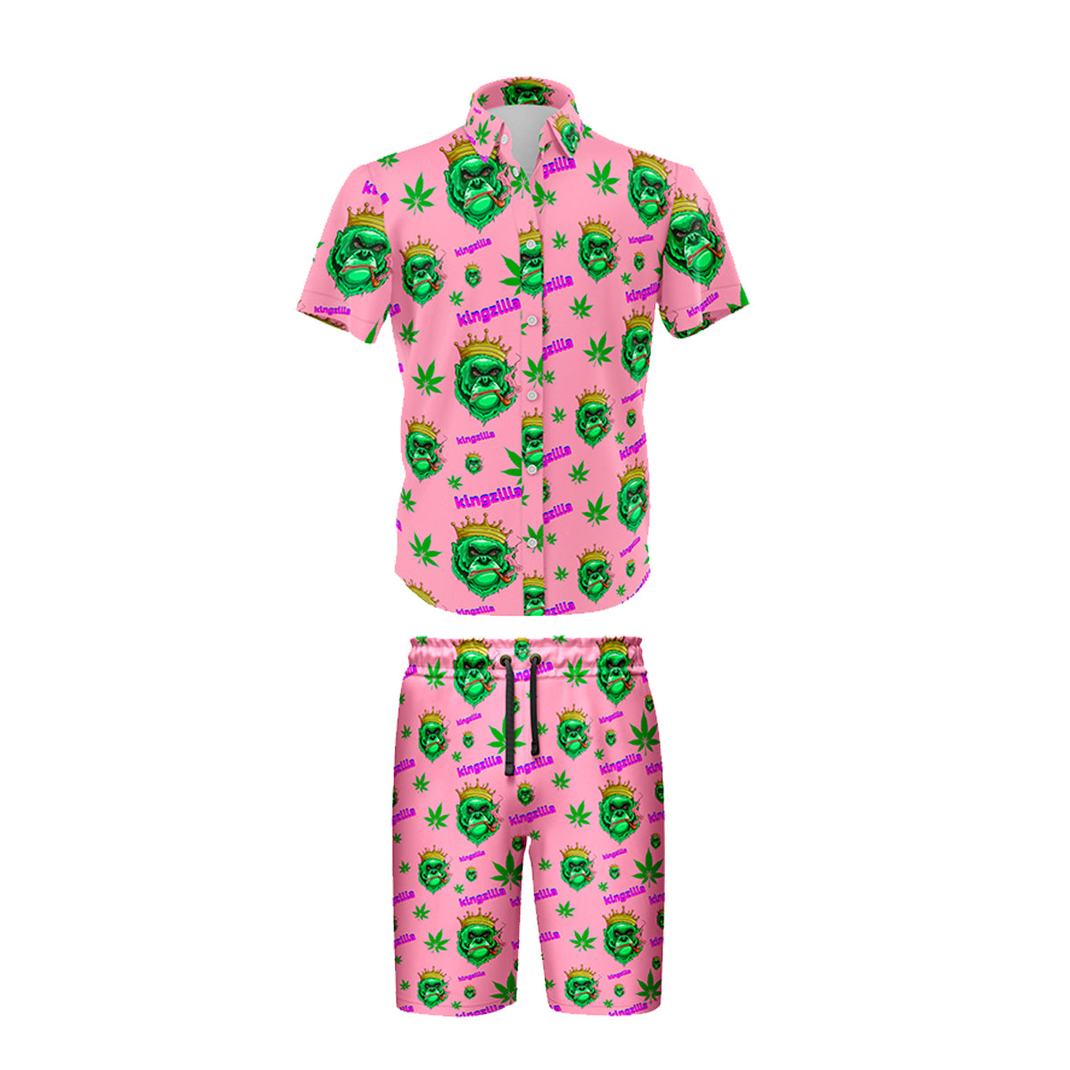 Kingzilla Leaf Pink Shirt and Short Set, Pack of 5 Sizes Sets, 1-M, 1-L, 1-XL, 1-XXL, 1-XXXL