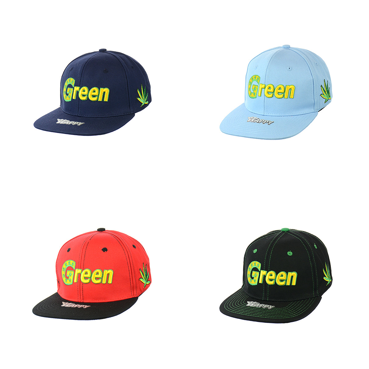 GREEN Embroidered Snapback Hat 100% Cotton