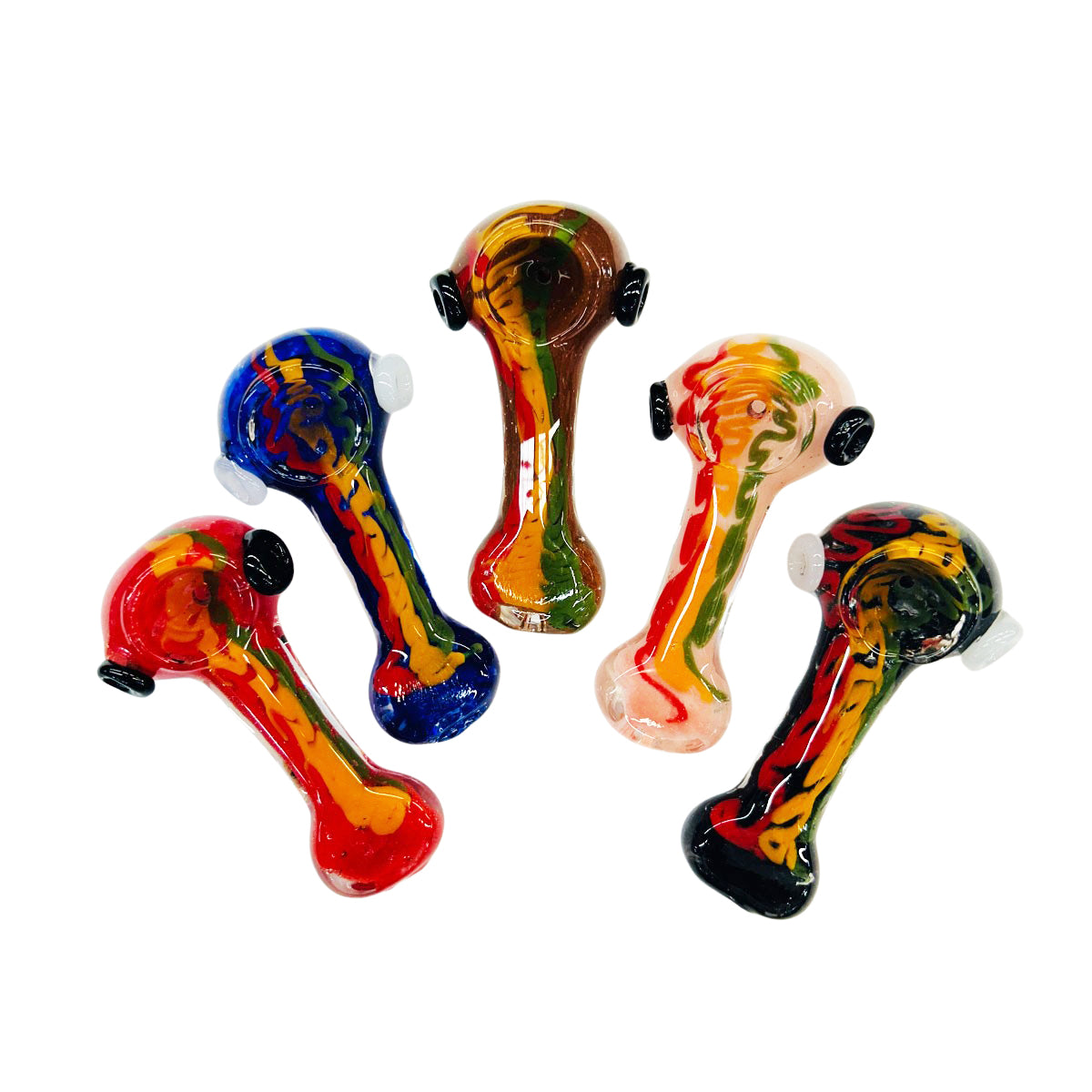 3.5" Hand Pipe Spoon with Rasta Zig Zag Lines and Color Glass Frit