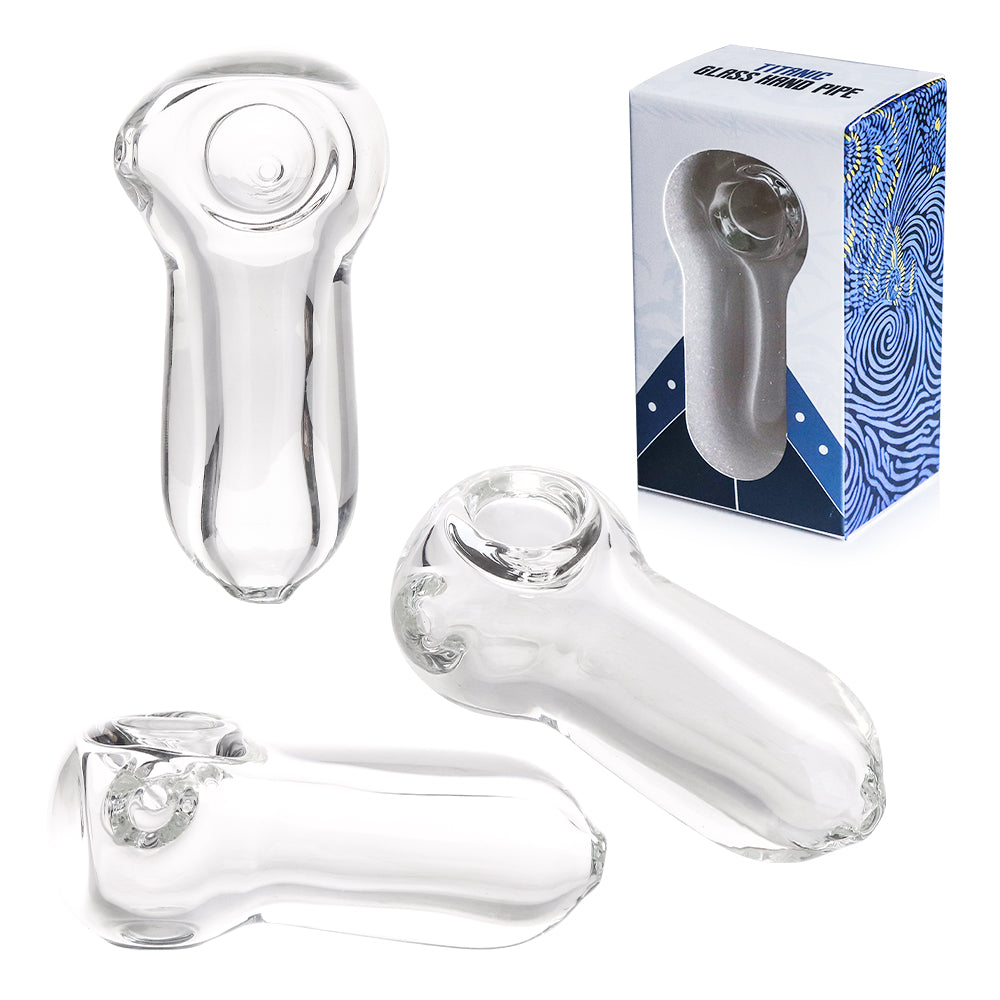 4" Titanic Glass Hand Pipe Clear Glass Thick Glass