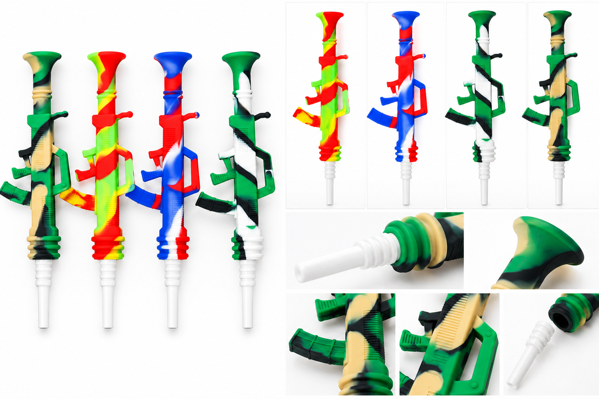 7-Inch AK47 Silicone Nectar Collector with Ceramic Nail, 25-Piece Jar