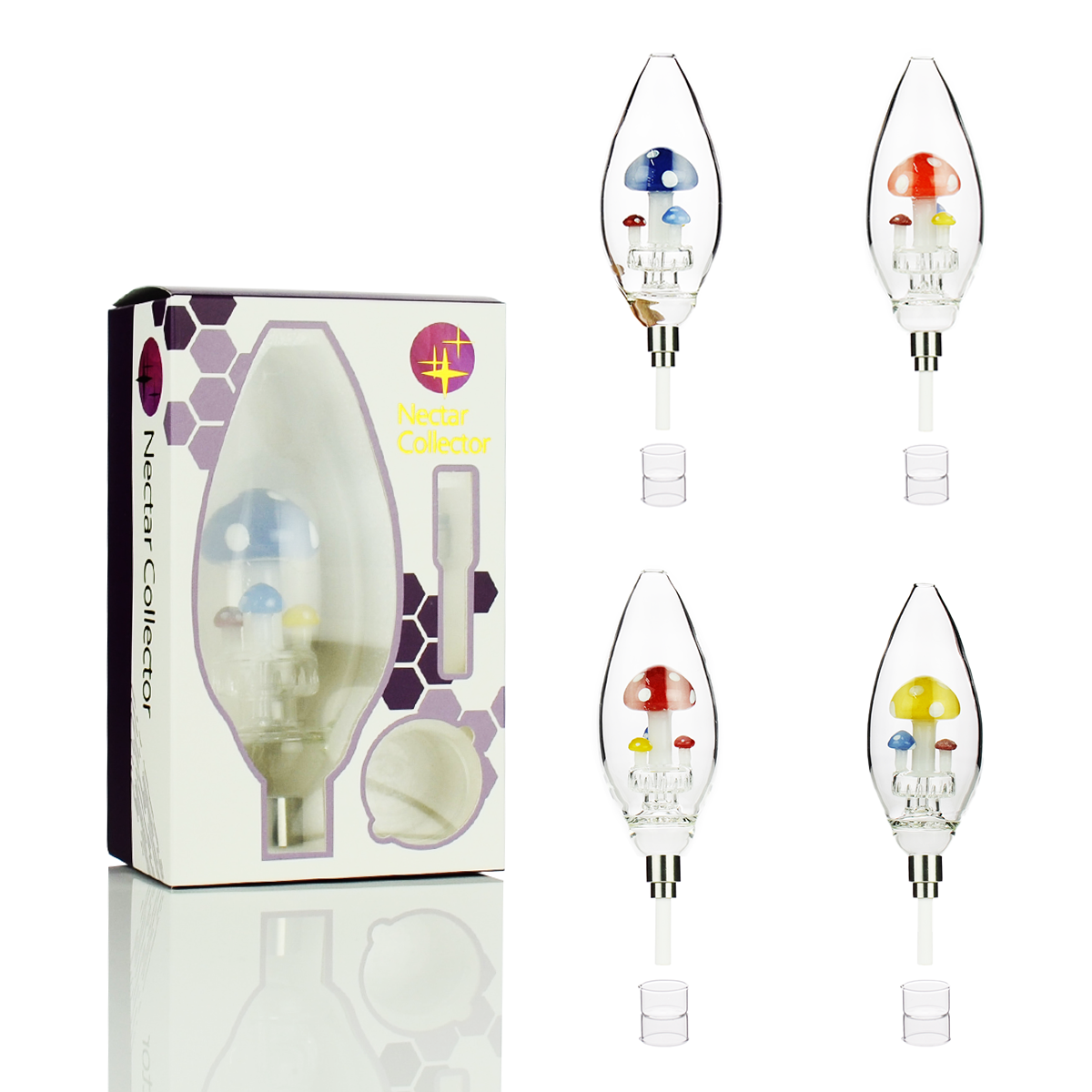 8" Mushroom Egg Oval Matrix Nectar Collector Dab Straw with Glass Jar and Ceramic Nail