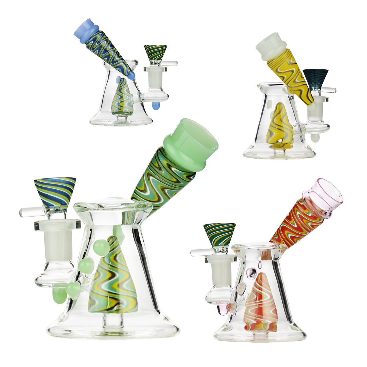 5" Side Neck Water Pipe with Reversal Art and 14mm Male Bowl