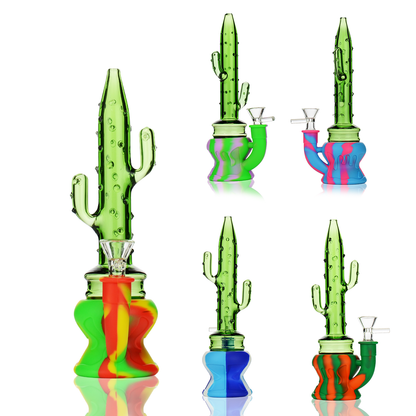 9" Silicone Glass Cactus Water Pipe with 14mm Male Bowl
