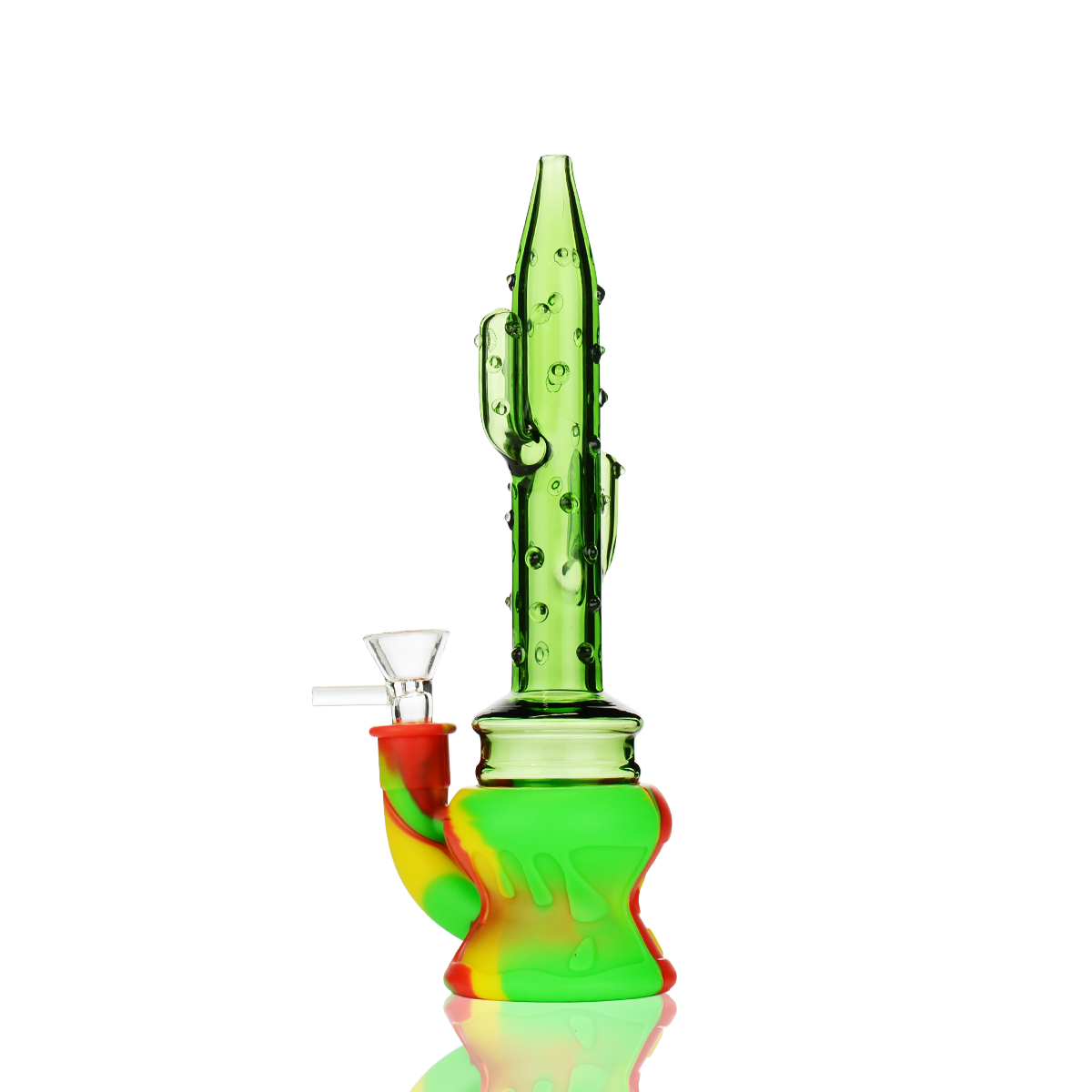 9" Silicone Glass Cactus Water Pipe with 14mm Male Bowl